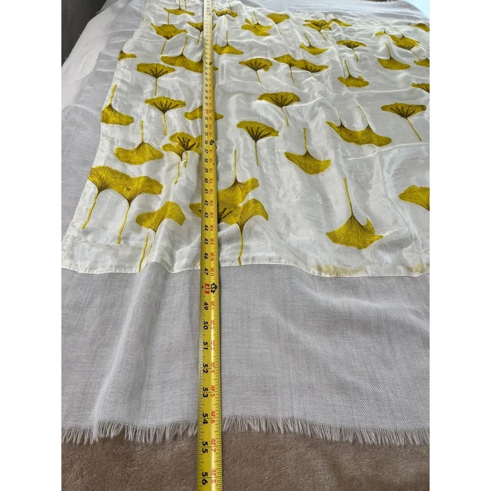 Anthropologie Citrus Ginkgo Leaf Embroidered SilkWool Scarf Yellow NEW MSRP$118